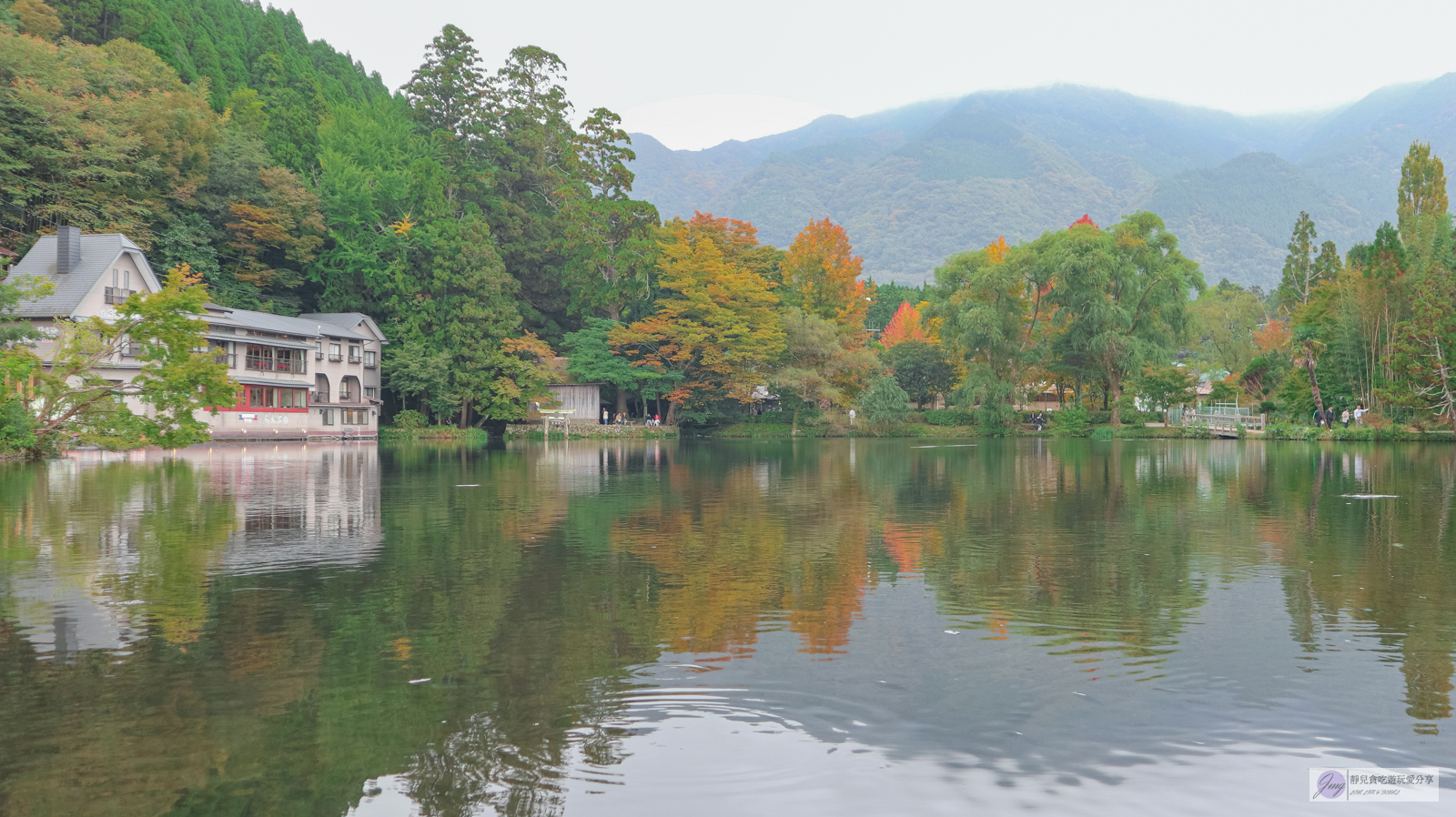 日本九州景點-金鱗湖-絕美夢幻的湖景！迷人美景、秋紅倒映、鳥居水上神社/由布院景點 @靜兒貪吃遊玩愛分享